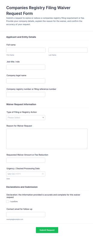 Companies Registry Filing Waiver Request Form Template