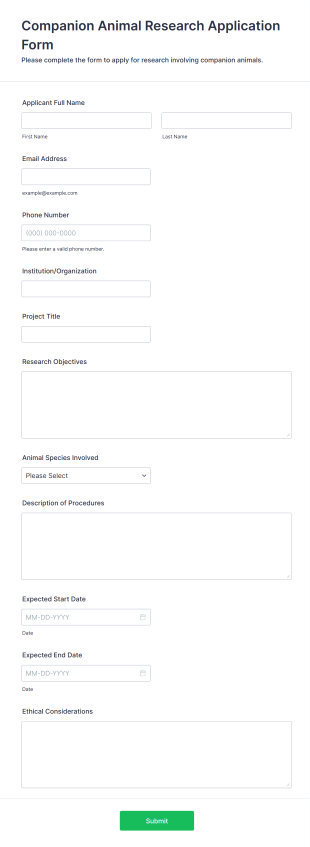Companion Animal Research Application Form Template