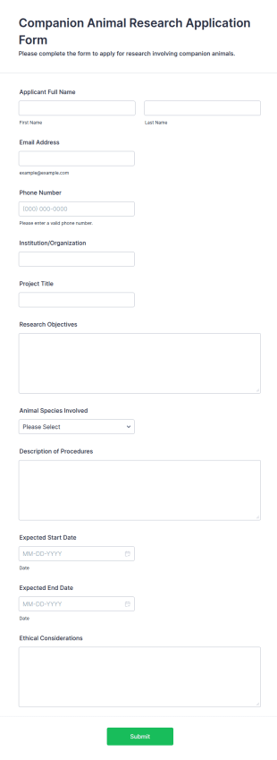 Companion Animal Research Application Form Template