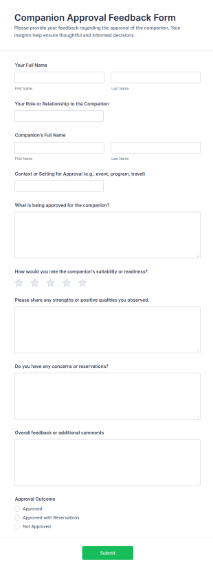 Companion Approval Feedback Form Template