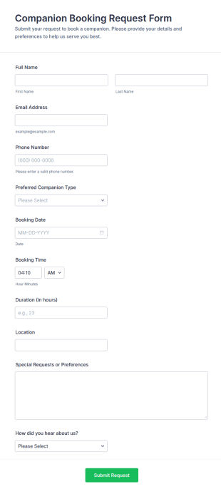 Companion Booking Request Form Template