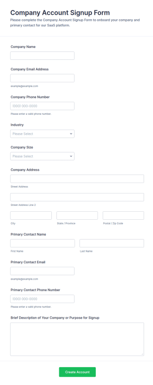 Company Account Signup Form Template