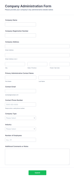 Company Administration Form Template