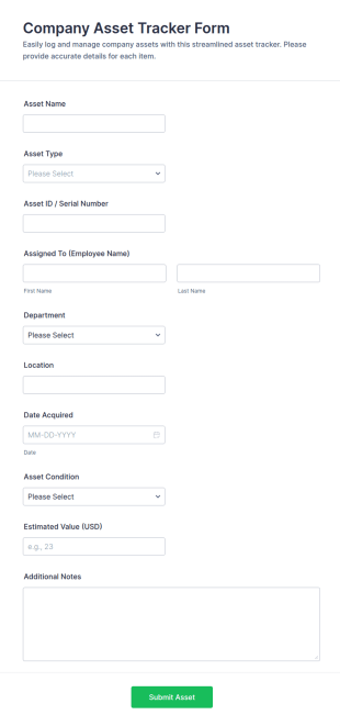 Company Asset Tracker Form Template