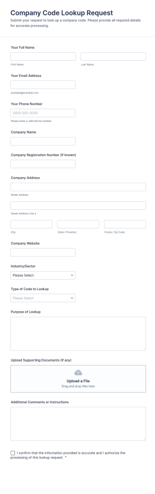 Company Code Lookup Request Form Template