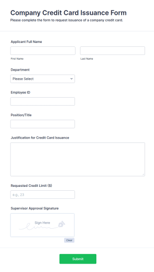 Company Credit Card Issuance Form Template