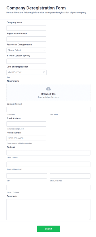 Company Deregistration Form Template