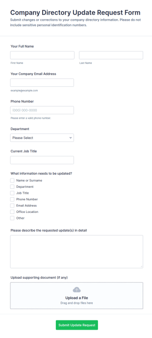 Company Directory Update Request Form Template