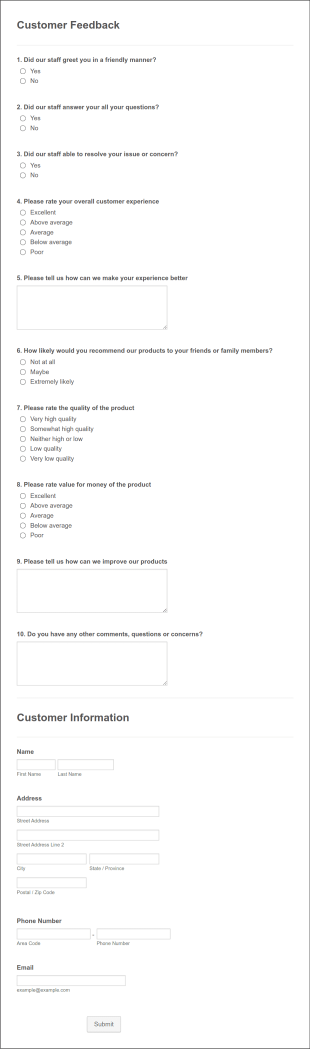 Company Feedback Form Template