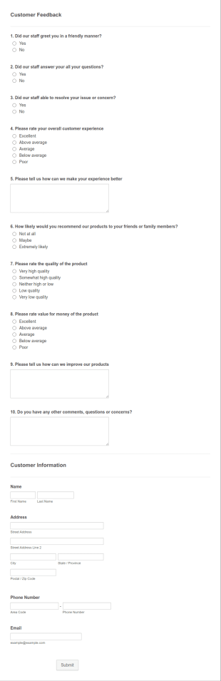 Company Feedback Form Template