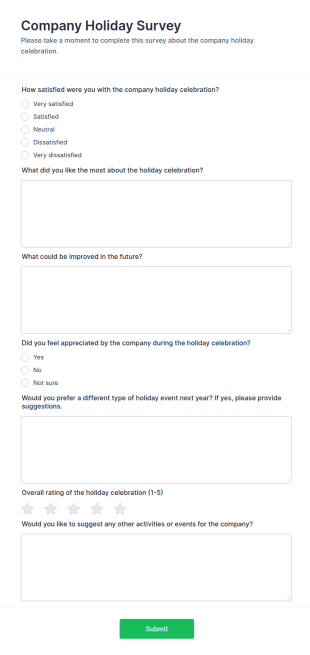Company Holiday Survey Form Template