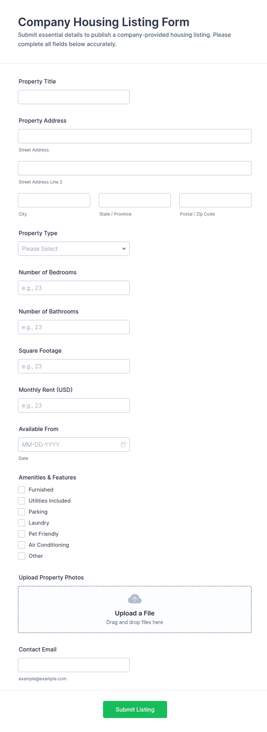 Company Housing Listing Form Template | Jotform