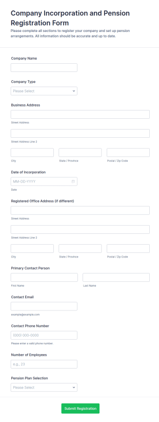 Company Incorporation And Pension Registration Form Template