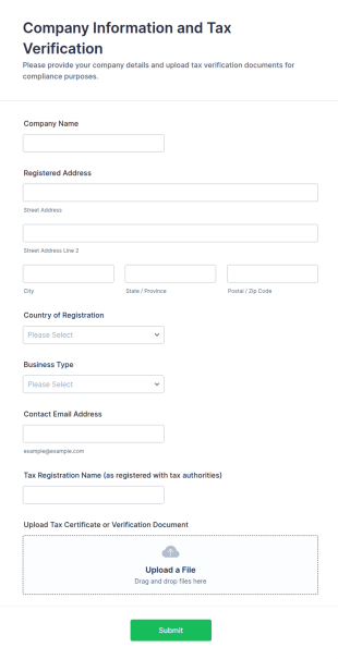 Company Information And Tax Verification Form Template