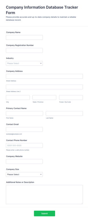 Company Information Database Tracker Form Template