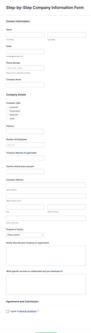 Step By Step Company Information Form Template