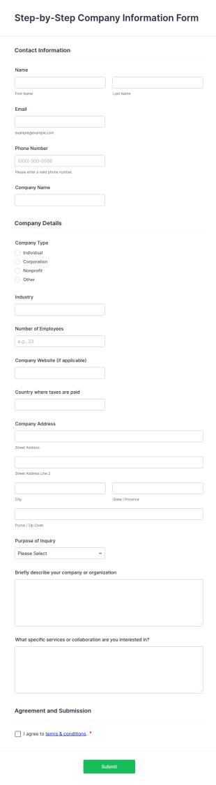 Step By Step Company Information Form Template