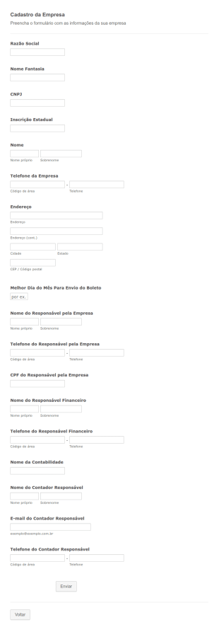 Company Intake Form In Potuguese