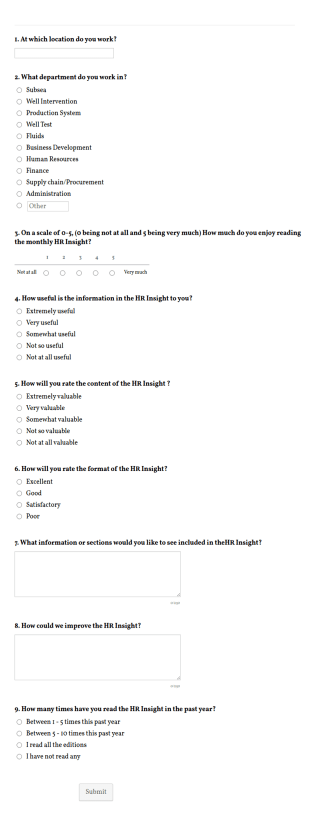 Company Magazine Survey Form Template