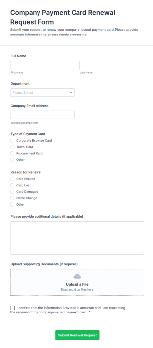 Company Payment Card Renewal Request Form Template