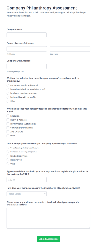 Company Philanthropy Assessment Form Template