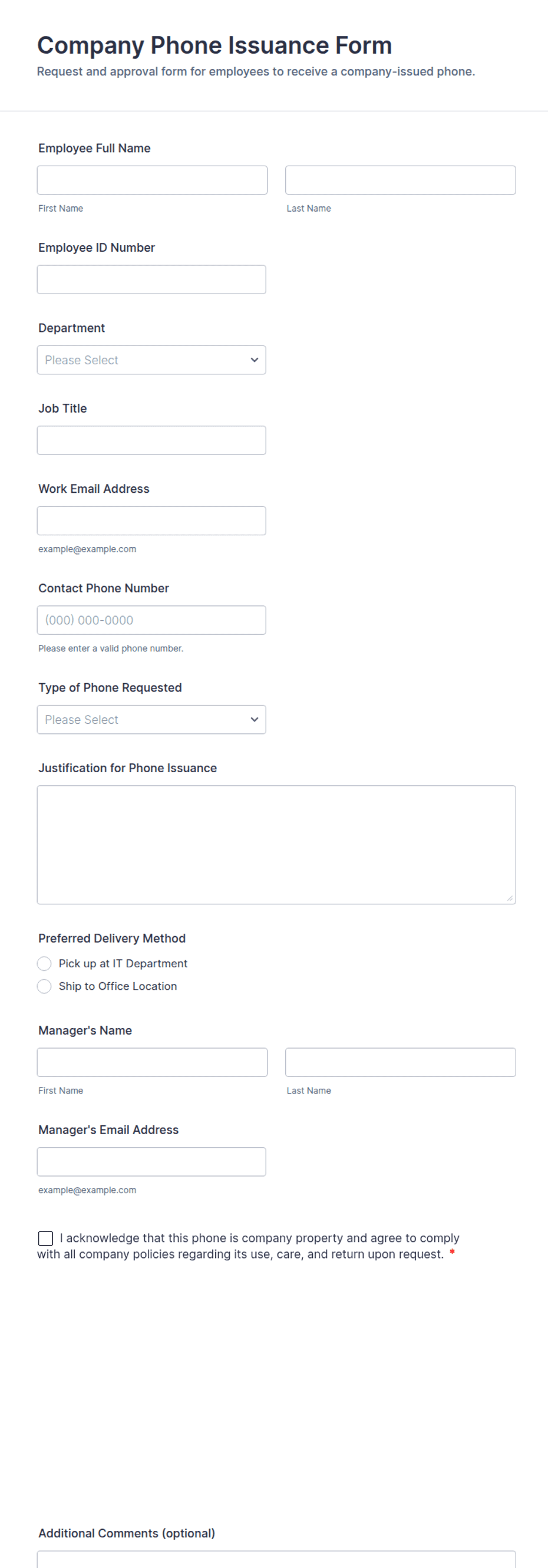 Company Phone Issuance Form Template | Jotform