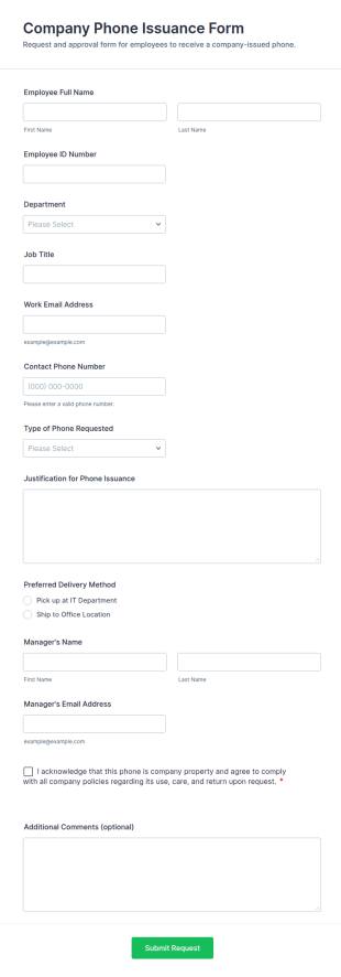 Company Phone Issuance Form Template
