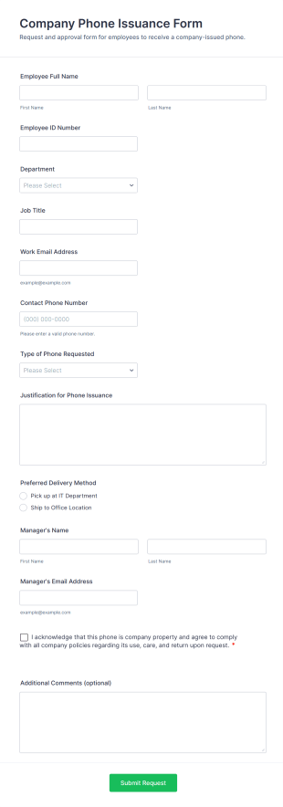 Company Phone Issuance Form Template