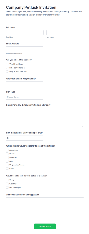 Company Potluck Invitation Form Template
