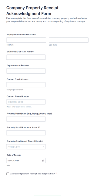 Company Property Receipt Acknowledgment Form Template