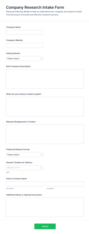 Company Research Intake Form Template