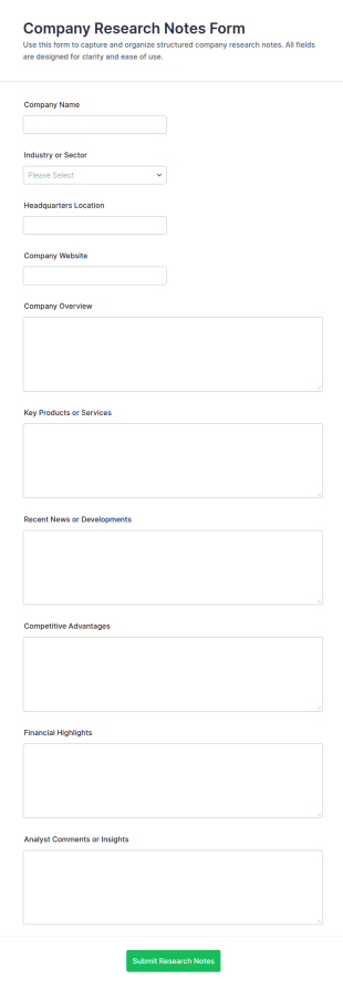 Company Research Notes Form Template