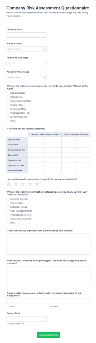 Company Risk Assessment Questionnaire Form Template