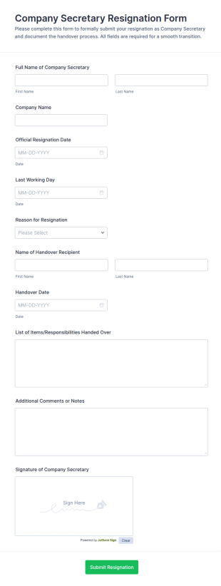 Company Secretary Resignation Form Template