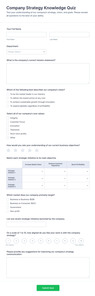 Company Strategy Knowledge Quiz Form Template