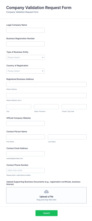 Company Validation Request Form Template