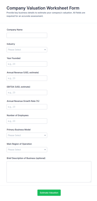 Company Valuation Worksheet Form Template