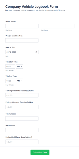 Company Vehicle Logbook Form Template