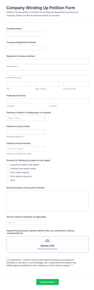 Company Winding Up Petition Form Template