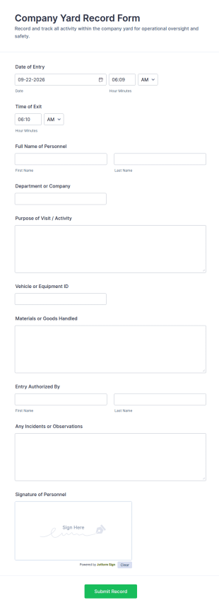 Company Yard Record Form Template