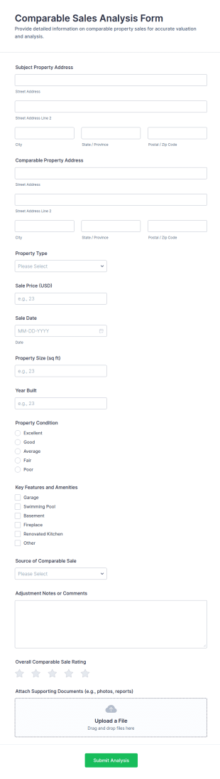 Comparable Sales Analysis Form Template