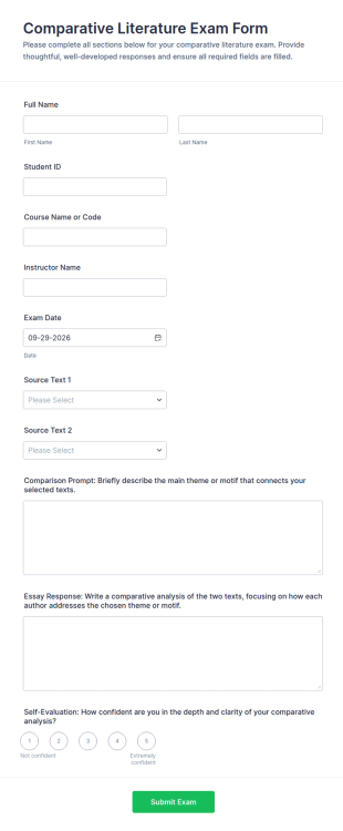Comparative Literature Exam Form Template