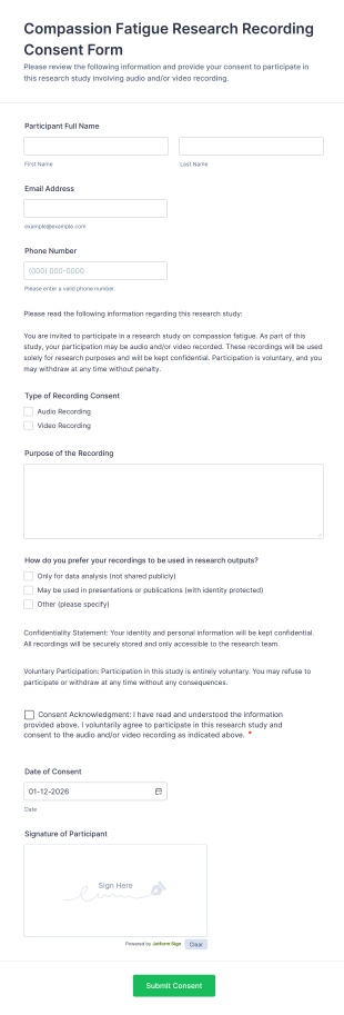 Compassion Fatigue Research Recording Consent Form Template