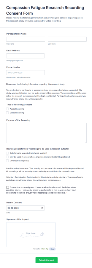 Compassion Fatigue Research Recording Consent Form Template
