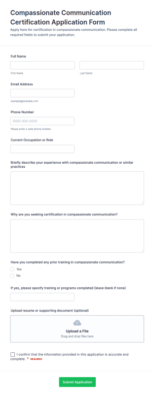 Compassionate Communication Certification Application Form Template
