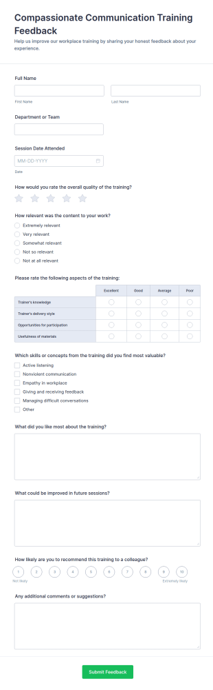 Compassionate Communication Training Feedback Form Template
