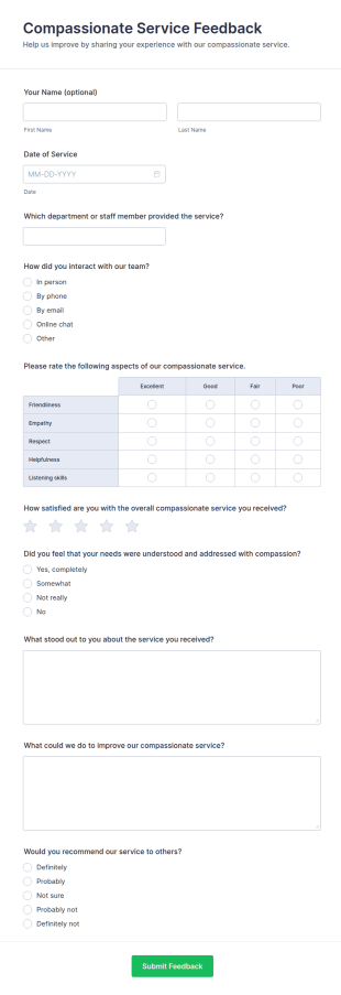 Compassionate Service Feedback Form Template