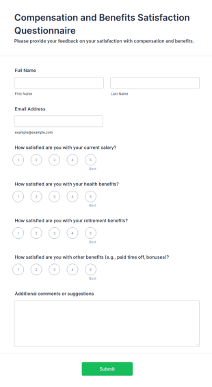 Compensation And Benefits Satisfaction Questionnaire Form Template