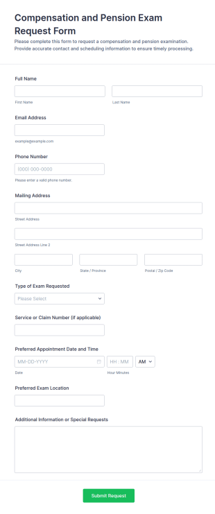 Compensation And Pension Exam Request Form Template