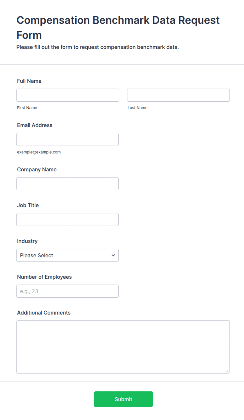 Benchmarking Data Collection Form Compensation Benchmark Data Request Form Template | Jotform